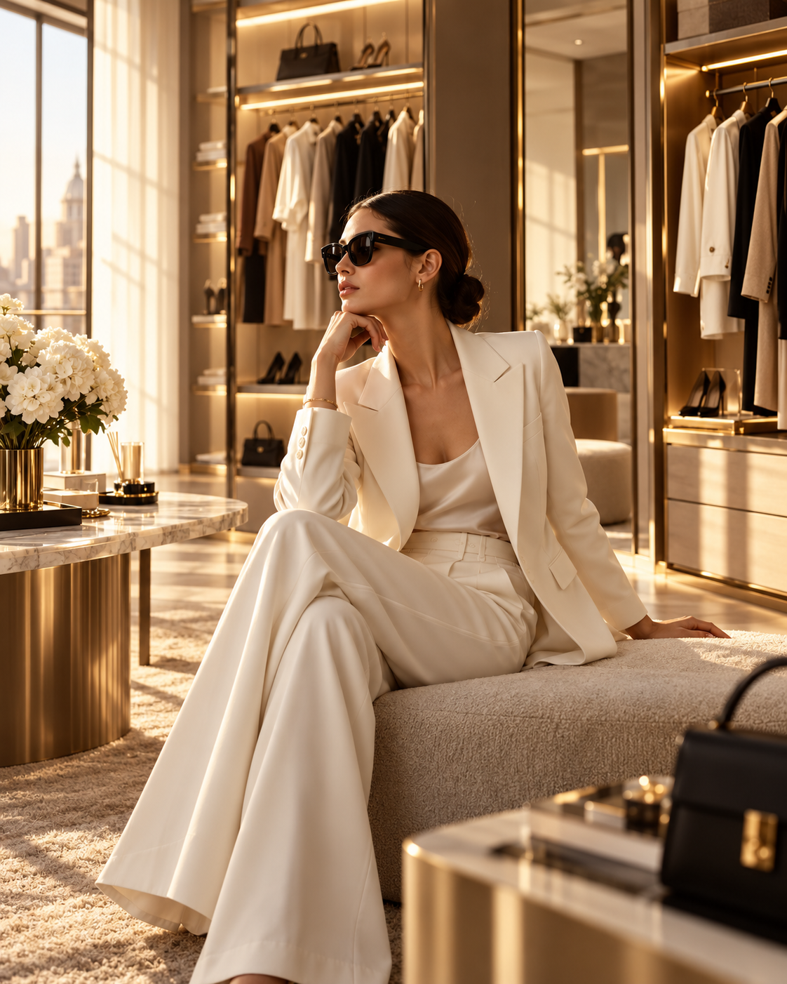 Sunlit dressing room.